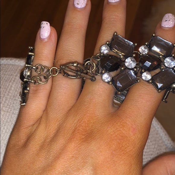 Vintage Gold Tone Clear, Smokey Grey Topaz Rhinestone Chunky Bracelet - Picture 11 of 13